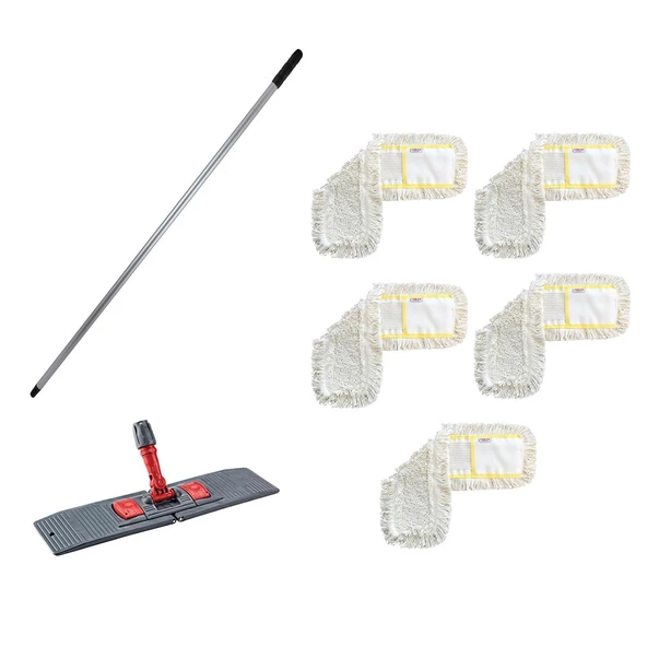 Cod-Ex Tablet Palet Nemli Yedek Mop Takımı - 5 Adet 60 Cm. Mop + Katlanır Aparat + Metal Vidalı Sap ürün görseli 1