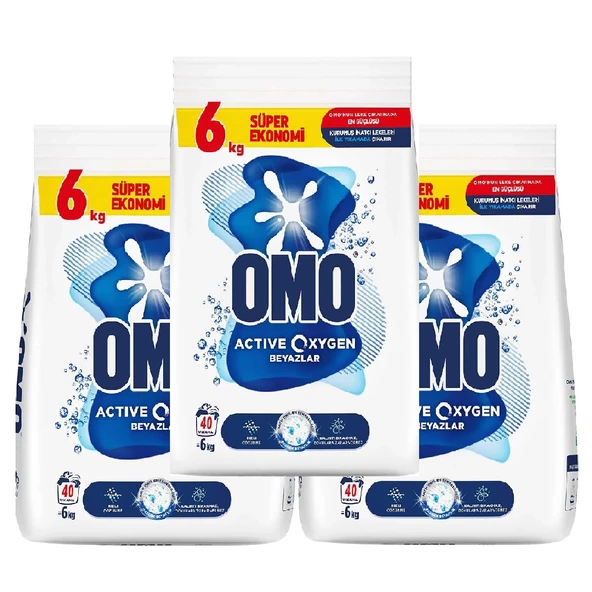 Omo Active Oxygen Toz Çamaşır Deterjanı Beyazlar İçin 6 Kg x 3 Adet ürün görseli 1