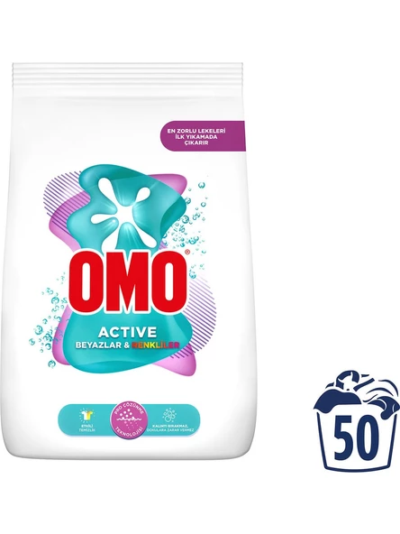 Omo Active Beyazlar ve Renkliler Toz Deterjanı 7.5 kg 50 Yıkama ürün görseli 1