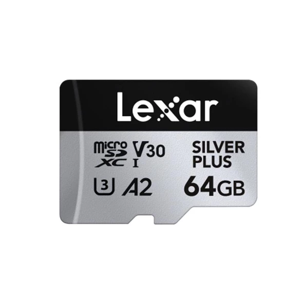 LEXAR 64GB LMSSIPL064G-BNANG MICROSD HIGH-PERFORMANCE SILVER PLUS MICROSDXC UHS-I UP TO 205MB/S READ 100MB/S WRITE C10 A2 V30 U3 ürün görseli 1