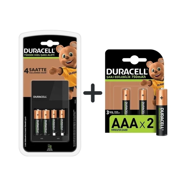Duracell Cef 14 Şarj Aleti+2 Aa ve 2 Aaa Pil+Şarj Edilebilir Aaa 750 Mah 2 Pil ürün görseli 1