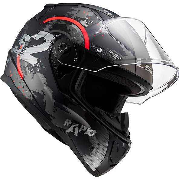 LS2 RAPID 2 CIRCLE MAT SİYAH-KIRMIZI KASK - Resim 11