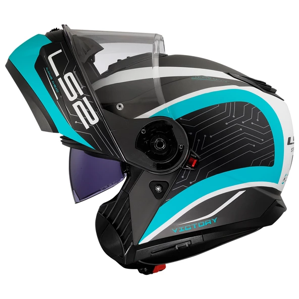 LS2 STROBE 2 VICTORY MAT TITANIUM-BEYAZ-METAL MAVİ KASK - Resim 8