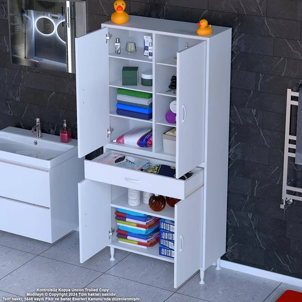 Modilayn YENİ AFRA 80 x 173 x 32,5 cm 1 Çekmece 4 Kapak 7 Raf 10 Bölme Çok Amaçlı Banyo & Mutfak Dolabı  ürün görseli 1
