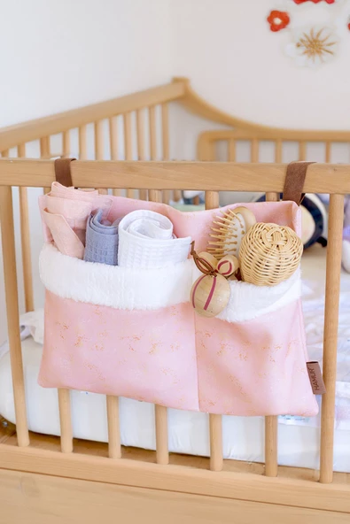 Pratik Askılı Organizer Bebek Arabası Beşik Kenar Fluffy Organizer Solid Pembe ürün görseli 1