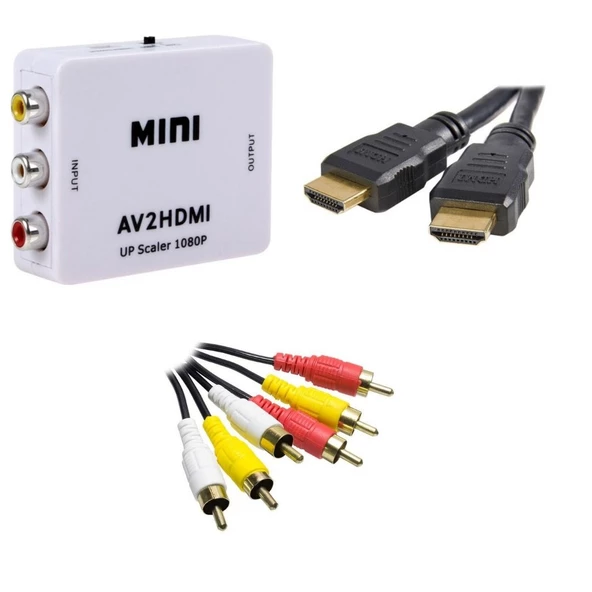 Rca to Hdmi Çevirici Adaptör+ Rca kablo + Hdmi Kablo ürün görseli 1