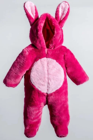 Tavşan Kulaklı Peluş %100 Pamuklu Fermuarlı Kapişon Patikli Kışlık Kız Bebek Astronot Tulum Kozmonot ürün görseli 1