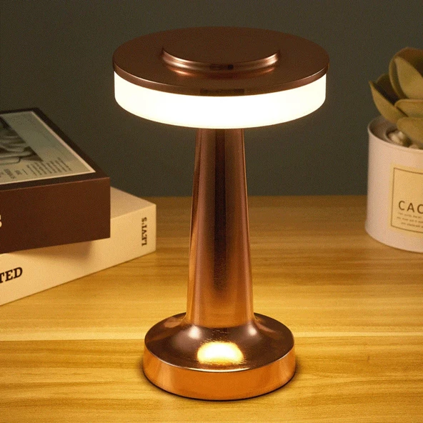 TechTic Oslo Modern Abajur Masa Lambası Şarjlı Dokunmatik 3 Renk Modlu Gold Dim Led ürün görseli 1