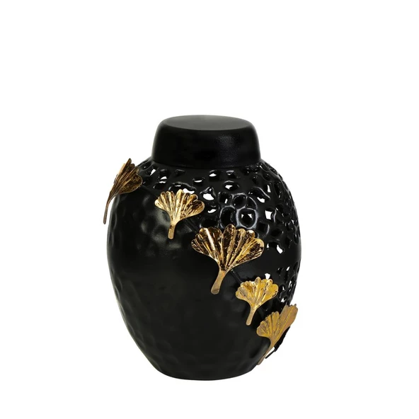 Vitale Relief Siyah Altın Vazo 24 cm AK.JB0198 ürün görseli 1