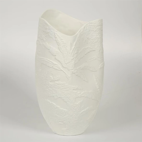 Vitale Beyaz Yaprak Dokulu Seramik Vazo 19*18*36 Cm AK.JM00001 ürün görseli 1