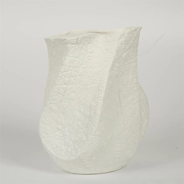 Vitale Beyaz Deri Dokulu Seramik Vazo 9*11*20 Cm AK.JM00024 ürün görseli 1