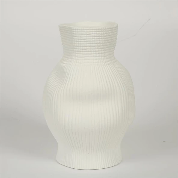 Vitale Beyaz Darbeli Vazo Kısa 15*15*23 Cm AK.JM00010 ürün görseli 1