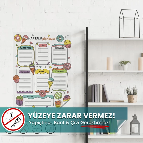 Renkli Haftalık Planlayıcı, Yazılıp Silinebilir Akıllı Kağıt, Sihirli Kağıt, Duvar Planlayıcı ürün görseli 1