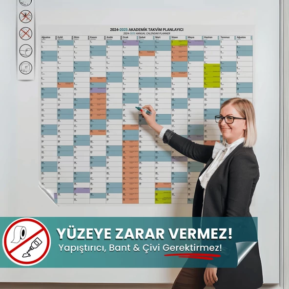 2024-2025 Akademik Takvim Planlayıcı, Ders Çalışma Planlayıcı, Duvara Yapışan Statik Akıllı Kağıt ürün görseli 1