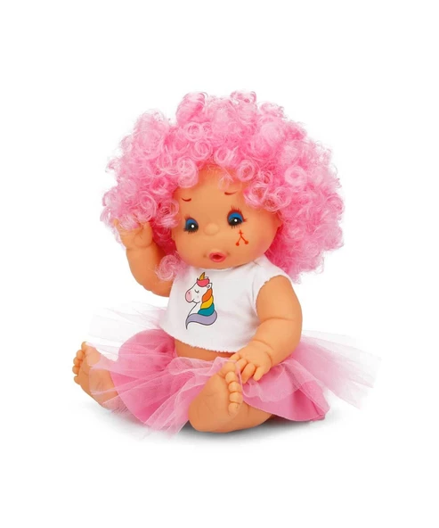 Afro Bebek Kıvırcık Saçlı 23 cm 23488 Pembe ürün görseli 1