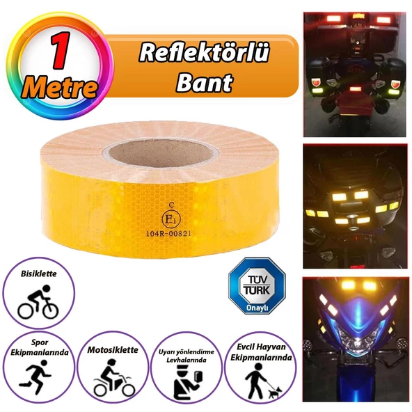 1 MT Reflektörlü Reflektif Fosforlu Araç Oto Kamyon Şerit Bant Tüvtürk Onaylı Düz Sarı İkaz Bandı ürün görseli 1