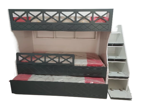 Beyaz Antrasit Çarpılı Model Çocuk Ranzası - Resim 4