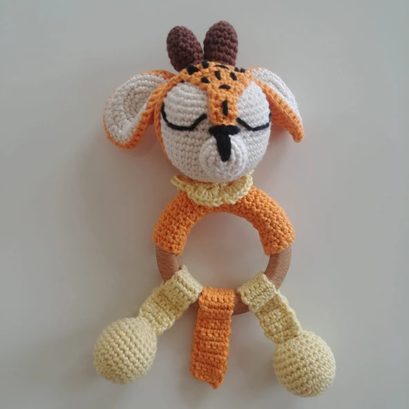 Uykucu Geyik Diş Kaşıyıcı Amigurumi Organik Çıngırak ürün görseli 1