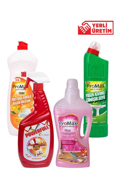 LAZERPROMAX %100 Yerli 4lü Temizlik Seti 1xçamaşır Suyu 1xbulaşık Deterjanı 1xleke Çıkarıcı 1xyüzey temizleyici ürün görseli 1