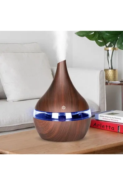 Japon Modeli  Hava Nemlendirici 7 Renk Ultrasonik Ahşap Görünüm Ledli Koku 300ml Aroma ürün görseli 1