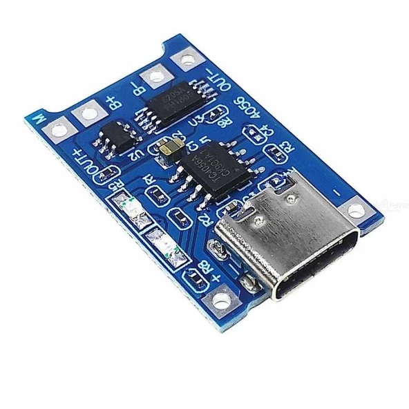 TP4056 Type-C 1S 3.7V LiPo, Li-ion Pil BMS Korumalı Şarj Devresi ürün görseli 1