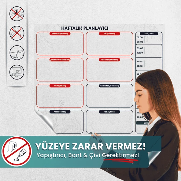 Haftalık Planlayıcı, Yüzeye Zarar Vermeyen Sihirli Inovatif Akıllı Kağıt, Saatlik Planlayıcı ürün görseli 1