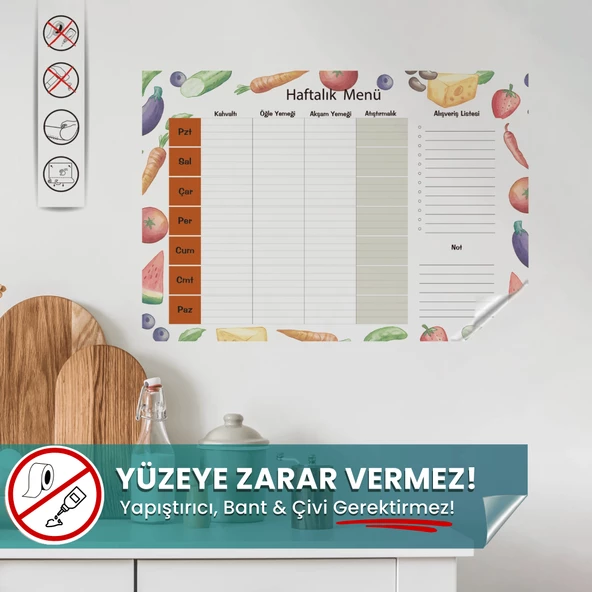 Haftalık Yemek Menüsü Planlayıcı, Buzdolabı Yazı Tahtası, Yapışkansız Tutunan Statik Akıllı Kağıt ürün görseli 1