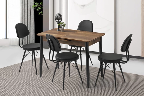 Açılır 60x100 Cm Mini Silva Ceviz Masa  4 Adet Ece Sandalye Takım ürün görseli 1