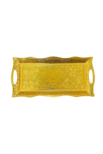 AKMETAL  Gold İki Kişilik Metal Çay Kahve Tepsisi  33 x 16 cm ürün görseli 1