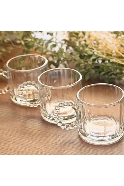Bycomo 3 Lü Cam Boncuk Kulplu Bardak Kupa Çay Kahve Meşrubat Bardağı 325ml ürün görseli 1