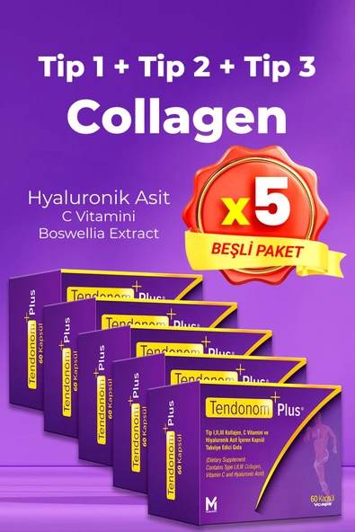 TENDONOM PLUS Tip 1-2-3 Kollajen Hiyalüronik Asit 60 Kapsül x 5 Adet ürün görseli 1