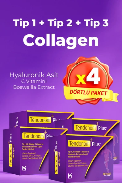 TENDONOM PLUS Tip 1-2-3 Kollajen Hiyalüronik Asit 60 Kapsül x 4 Adet ürün görseli 1