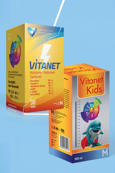 VİTANET Multivitamin ve Mineral 30 Tablet + Vitanet Kids Multivitamin Çocuk Şurubu ürün görseli 1