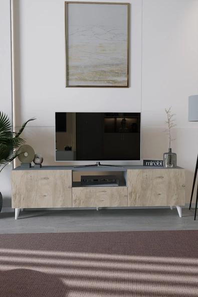 Mirobi Modern TV Ünitesi 3 Bölmeli Atlantik Çam ürün görseli 1