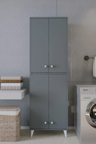 Mirobi Furex 6 Raflı 2 Kapaklı Çok Amaçlı Banyo Dolabı Antrasit ürün görseli 1