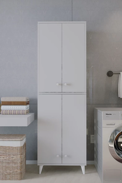 Mirobi Furex 6 Raflı 2 Kapaklı Çok Amaçlı Banyo Dolabı Beyaz ürün görseli 1