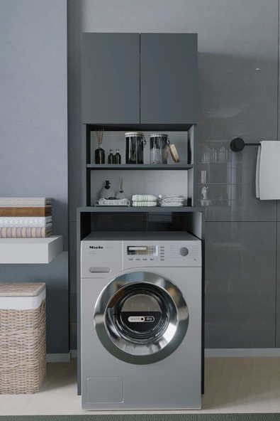 Mirobi Çamaşır Makinesi Dolabı Hayzum 180*066*55 Banyo Kiler Dolabı Antrasit ürün görseli 1