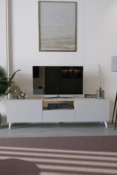Mirobi Bravix Modern TV Ünitesi 3 Bölmeli Beyaz ürün görseli 1