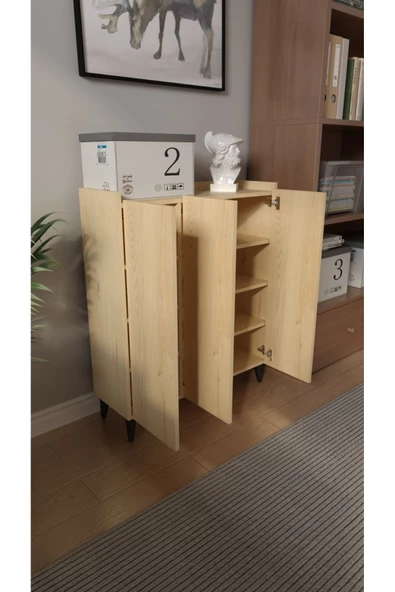 Mirobi İliana 3 Kapaklı 4 Raflı Çok Amaçlı Dolap, Banyo Dolabı, Mutfak Dolabı Çam ürün görseli 1