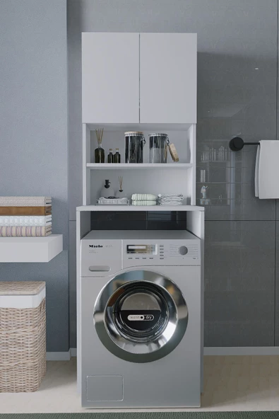 Mirobi Çamaşır Makinesi Dolabı Hayzum 180*066*55 Banyo Kiler Dolabı Beyaz ürün görseli 1
