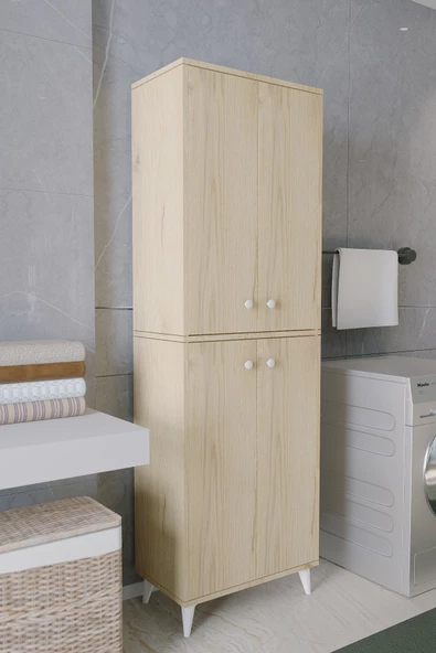 Mirobi Furex 6 Raflı 2 Kapaklı Çok Amaçlı Banyo Dolabı Çam ürün görseli 1