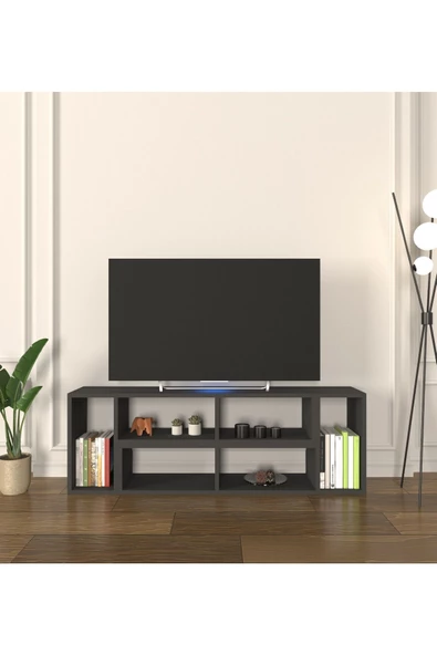 Mirobi Çok Şekilli Fonksiyonel Tv Sehpası, Dekoratif Sehpa-Kitaplık, Blok Tv Ünitesi, Antrasit ürün görseli 1
