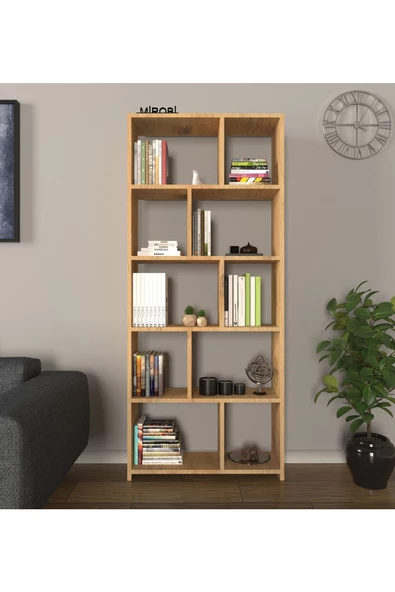 Mirobi Cordoba 5 Raflı 10 Bölmeli Kitaplık Dekoratif Modern Kitaplık, Çam ürün görseli 1