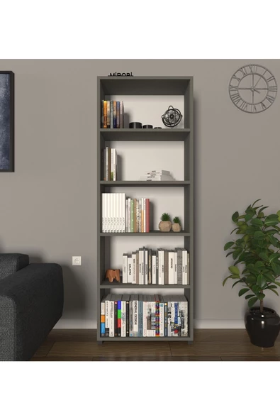 Mirobi Modern 5 Raflı Kitaplık Dekoratif Kitaplık Antrasit ürün görseli 1