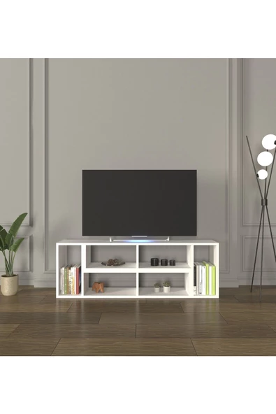 Mirobi Çok Şekilli Fonksiyonel Tv Sehpası, Dekoratif Sehpa-Kitaplık, Blok Tv Ünitesi, Beyaz ürün görseli 1