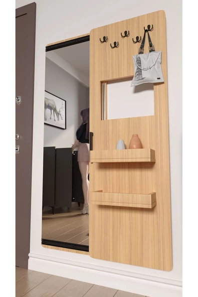 Mirobi Gizli Boy Aynası, Dekoratif Vestiyer, Modern Askılık, Sürgülü Kapaklı Boy Aynası, Aynalı Vestiyer ürün görseli 1
