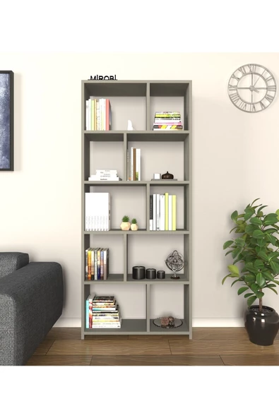 Mirobi Cordoba 5 Raflı 10 Bölmeli Kitaplık Dekoratif Modern Kitaplık Antrasit ürün görseli 1