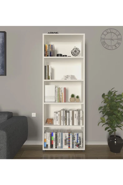 Mirobi Modern 5 Raflı Kitaplık Dekoratif Kitaplık Beyaz ürün görseli 1