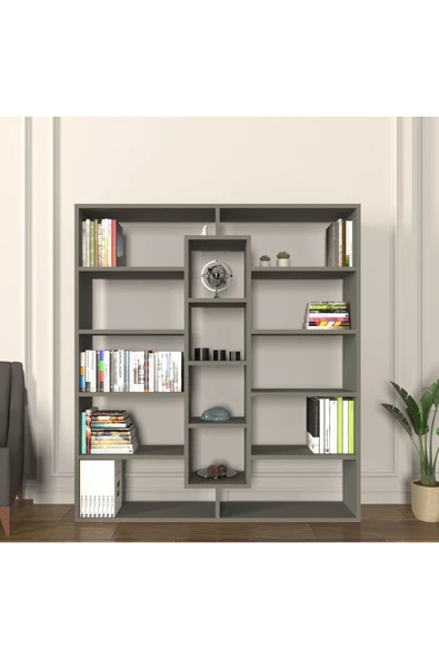 Mirobi Kiola 14 Bölmeli Dekoratif Açık Tasarım Kitaplık Modern Kitaplık Antrasit ürün görseli 1