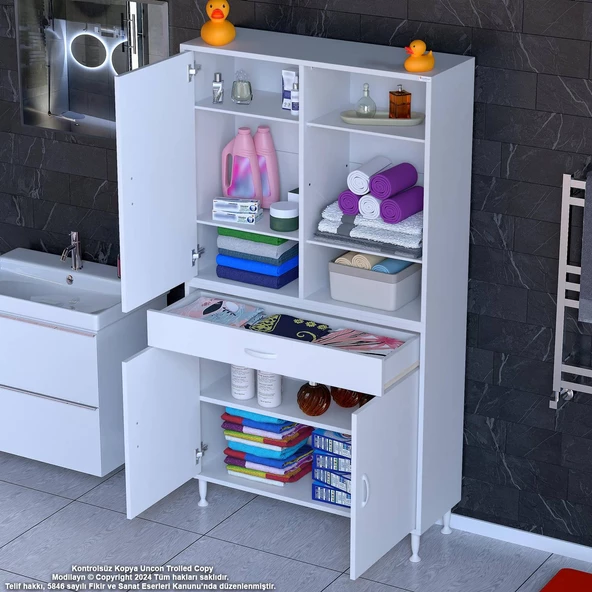 Modilayn AFRA 100x173x32,5 cm 1 Çekmece 3 Kapak 5 Raf 8 Bölme Çok Amaçlı Banyo & Mutfak Dolabı  ürün görseli 1